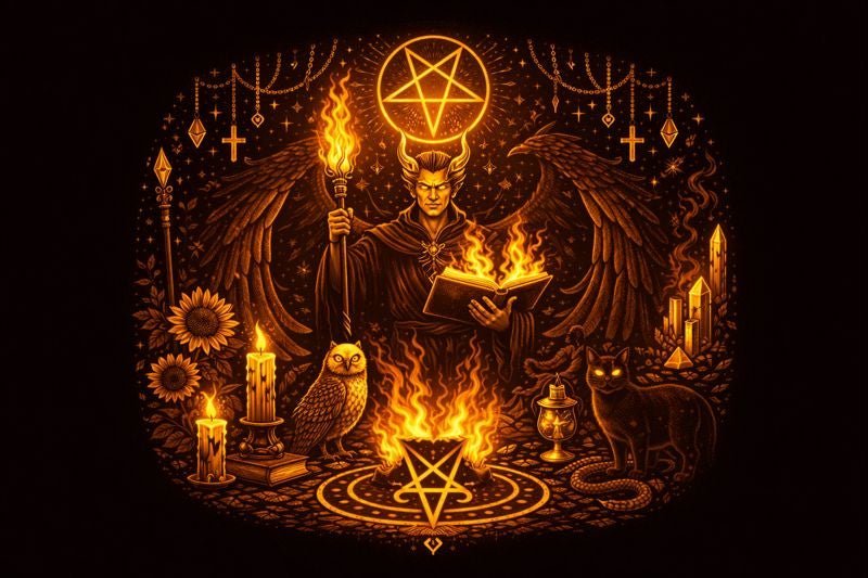 Morning-star and torch symbolism representing Luciferian knowledge, independence, illumination, and self-directed spiritual growth