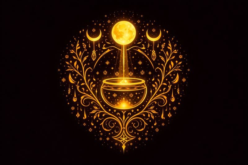 Jar of moon water placed beneath moonlight