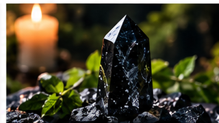 Polished black crystal specimen shown close-up for comparing natural, treated, synthetic, and imitation crystal materials