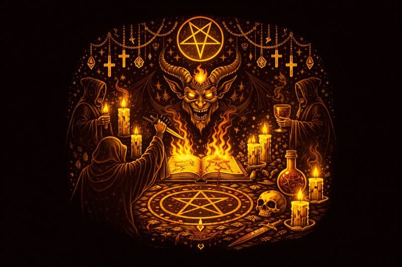 Symbolic ceremonial altar representing modern Satanic ritual