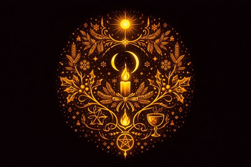 Solitary Yule altar for a winter solstice observance