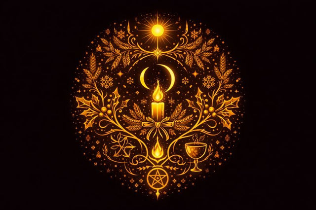 Solitary Yule altar for a winter solstice observance