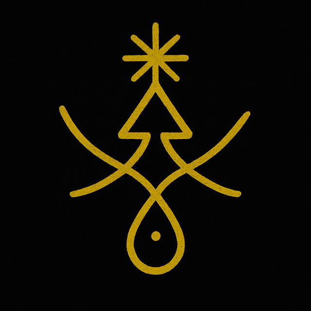A golden sigil for “Yule Traditions for Solitary Witches: Winter Solstice Rituals and Recipes,” featuring a six-pointed star.
