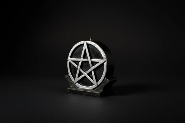 Black ritual candle with silver pentacle