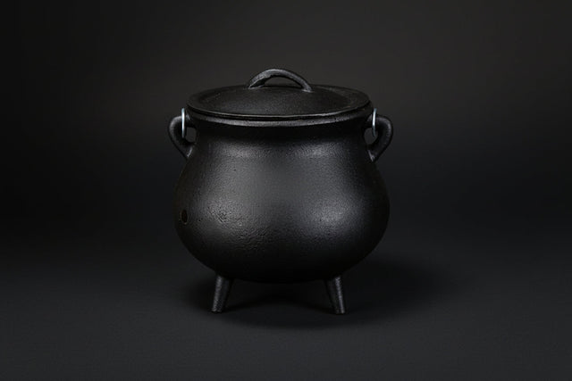 Plain black cast iron ritual cauldron