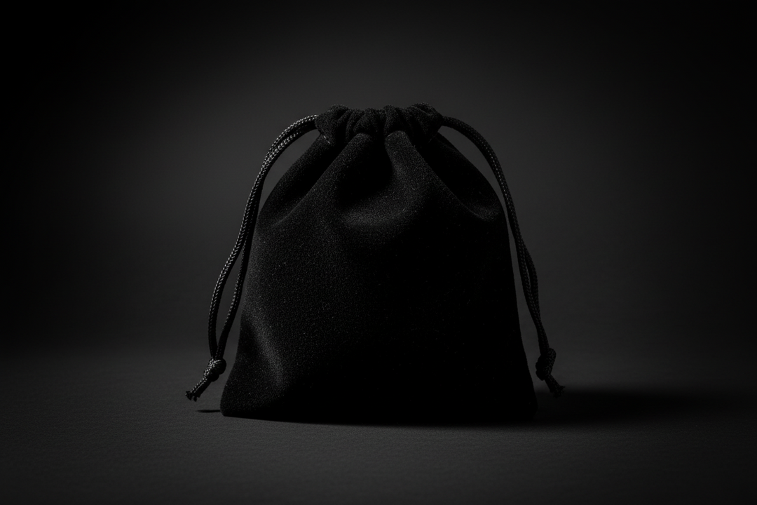 Compact black velvet ritual pouch for travel altars, crystals, pendulums, and portable spiritual tools