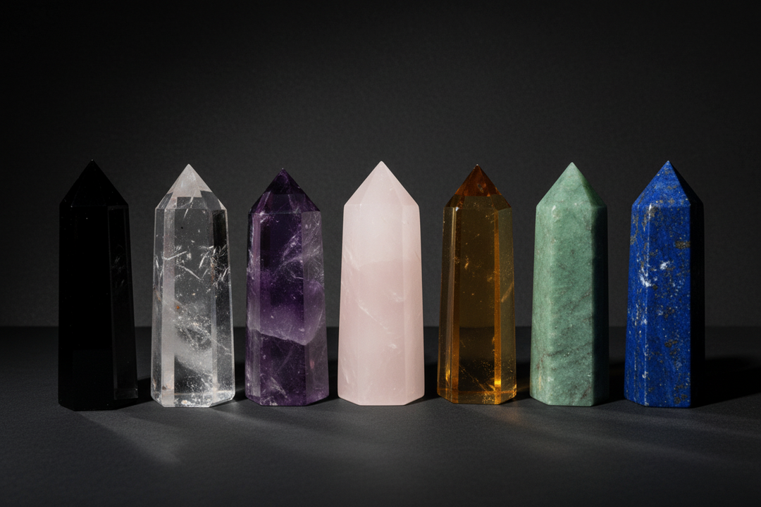 Affordable crystal gifts under $25 featuring polished gemstone towers for collectors, beginners and small gift occasions