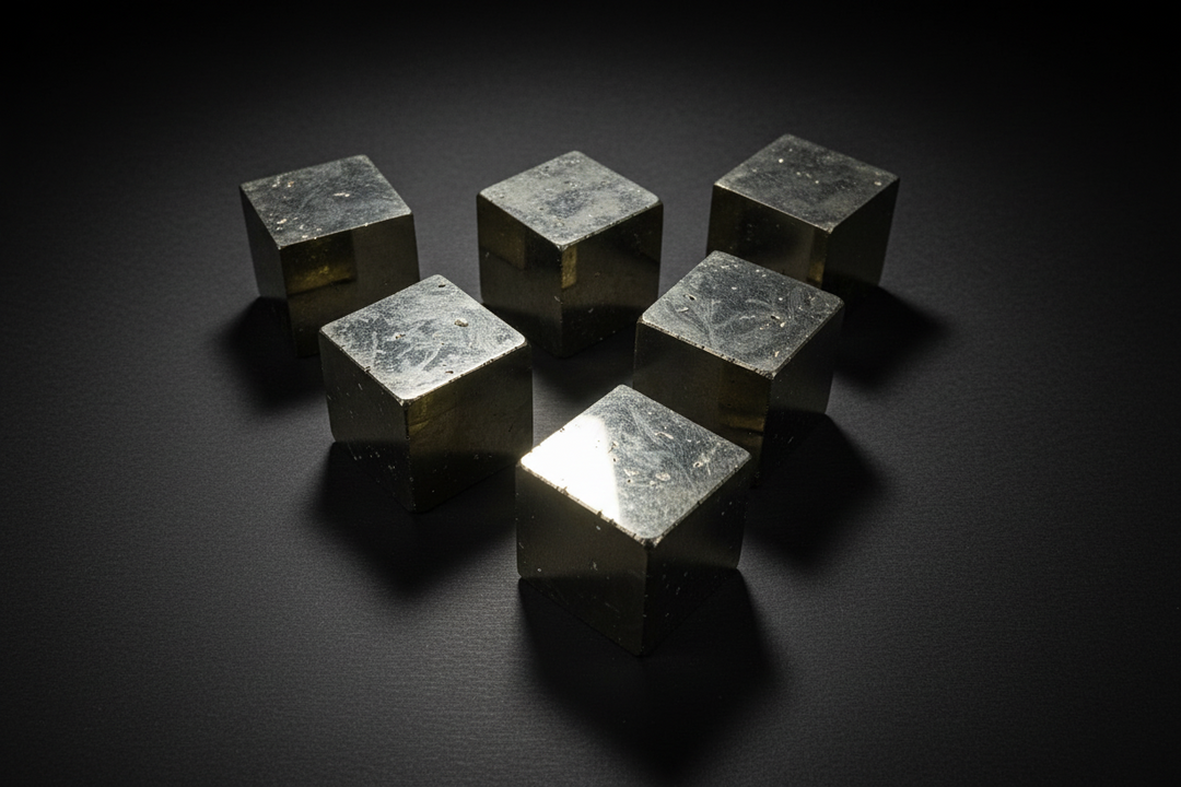 Natural pyrite cube representing crystals traditionally associated with money, prosperity and abundance