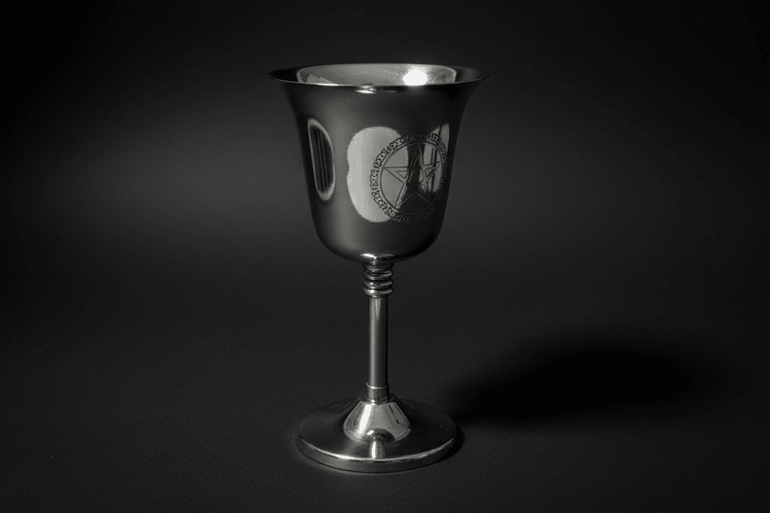 Stainless steel ritual chalice with engraved pentacle