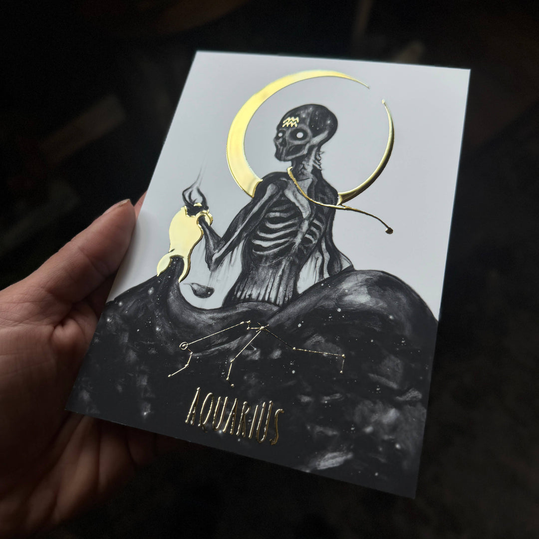 Aquarius zodiac gold foil print by Brian Serway