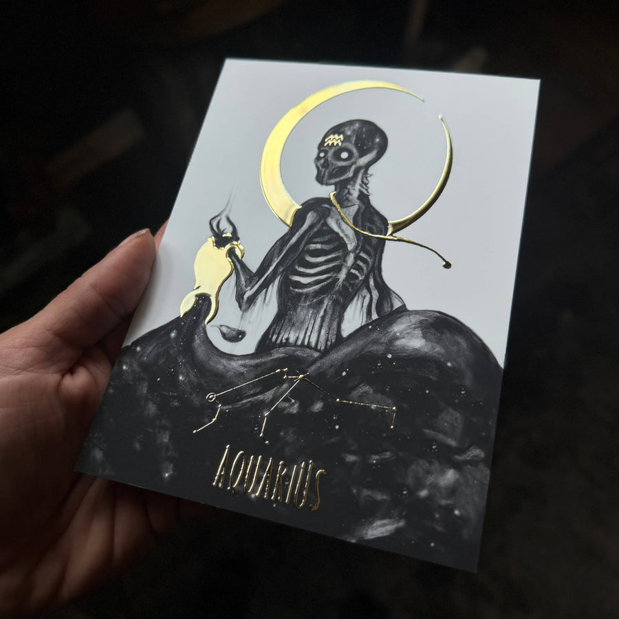 Aquarius Zodiac Gold Foil Print