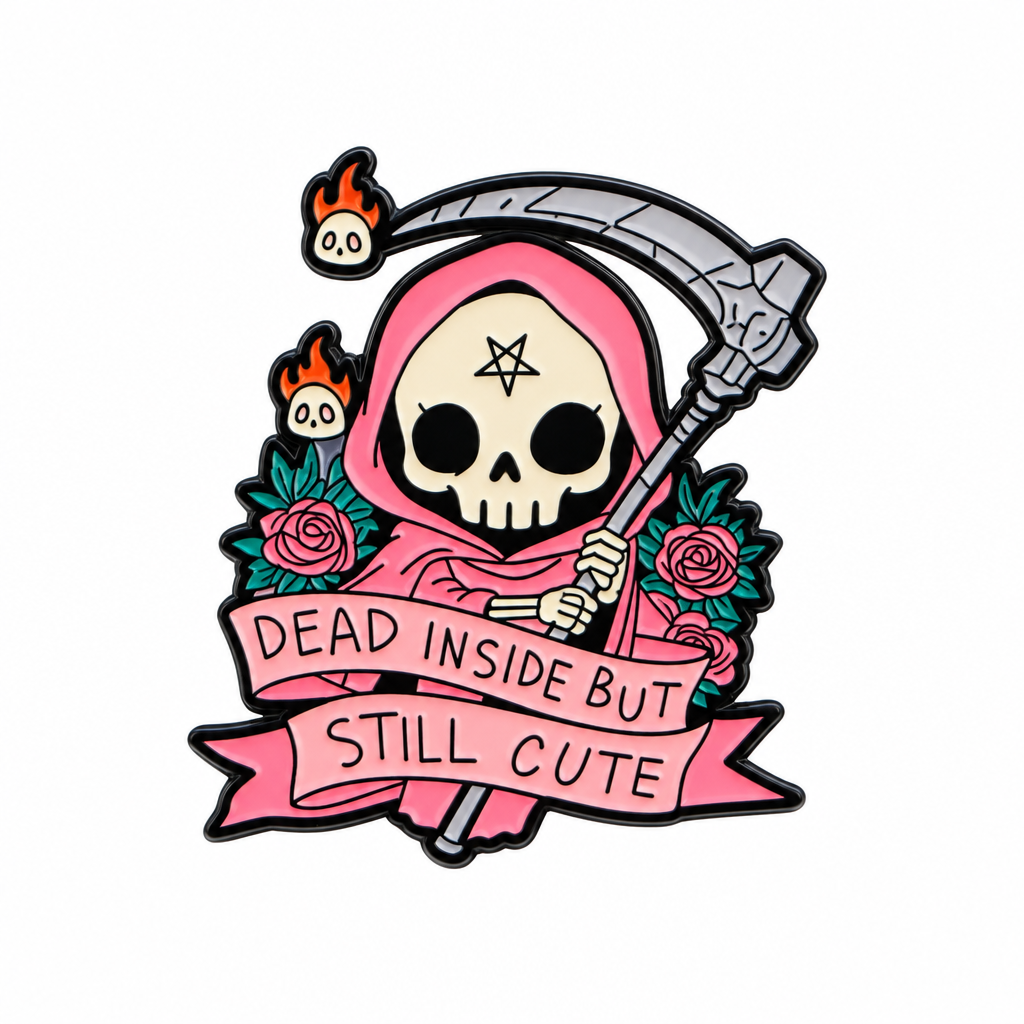 Dead Inside But Still Cute grim reaper enamel pin