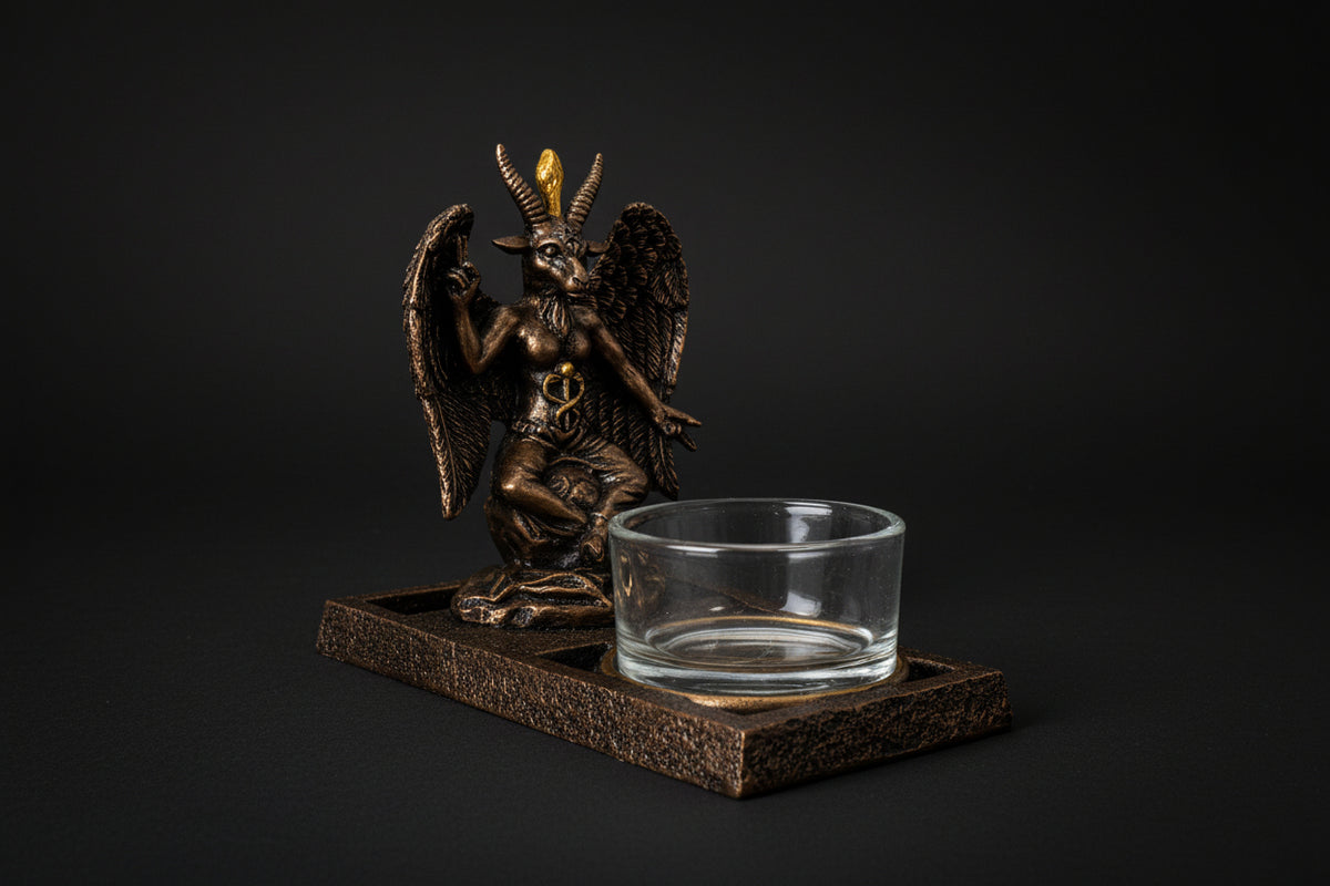 Baphomet votive holder shown from the side