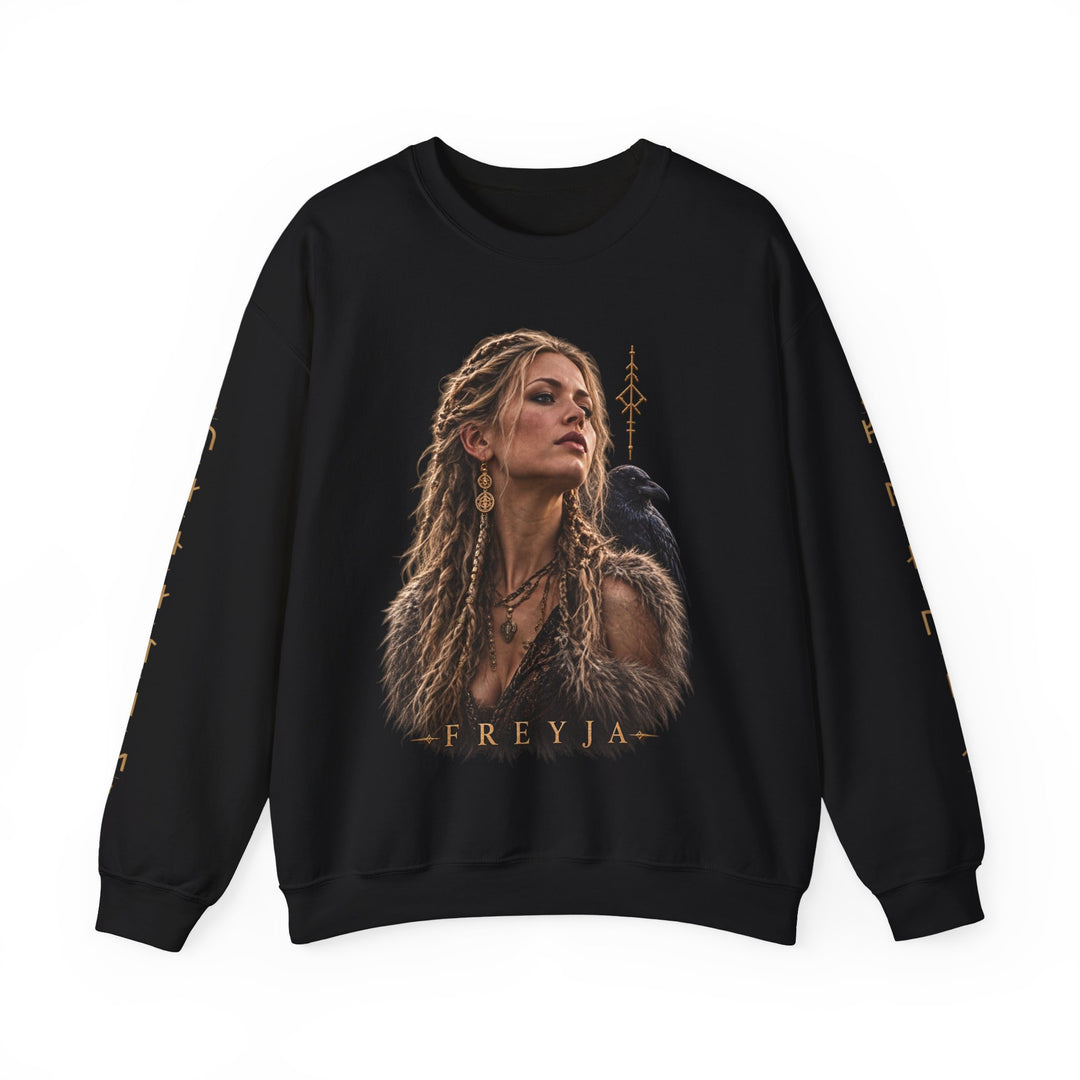 Freyja — Norse Goddess Portrait Crewneck Sweatshirt | Black