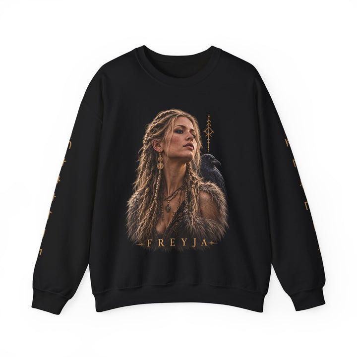 Freyja — Norse Goddess Portrait Crewneck Sweatshirt | Black