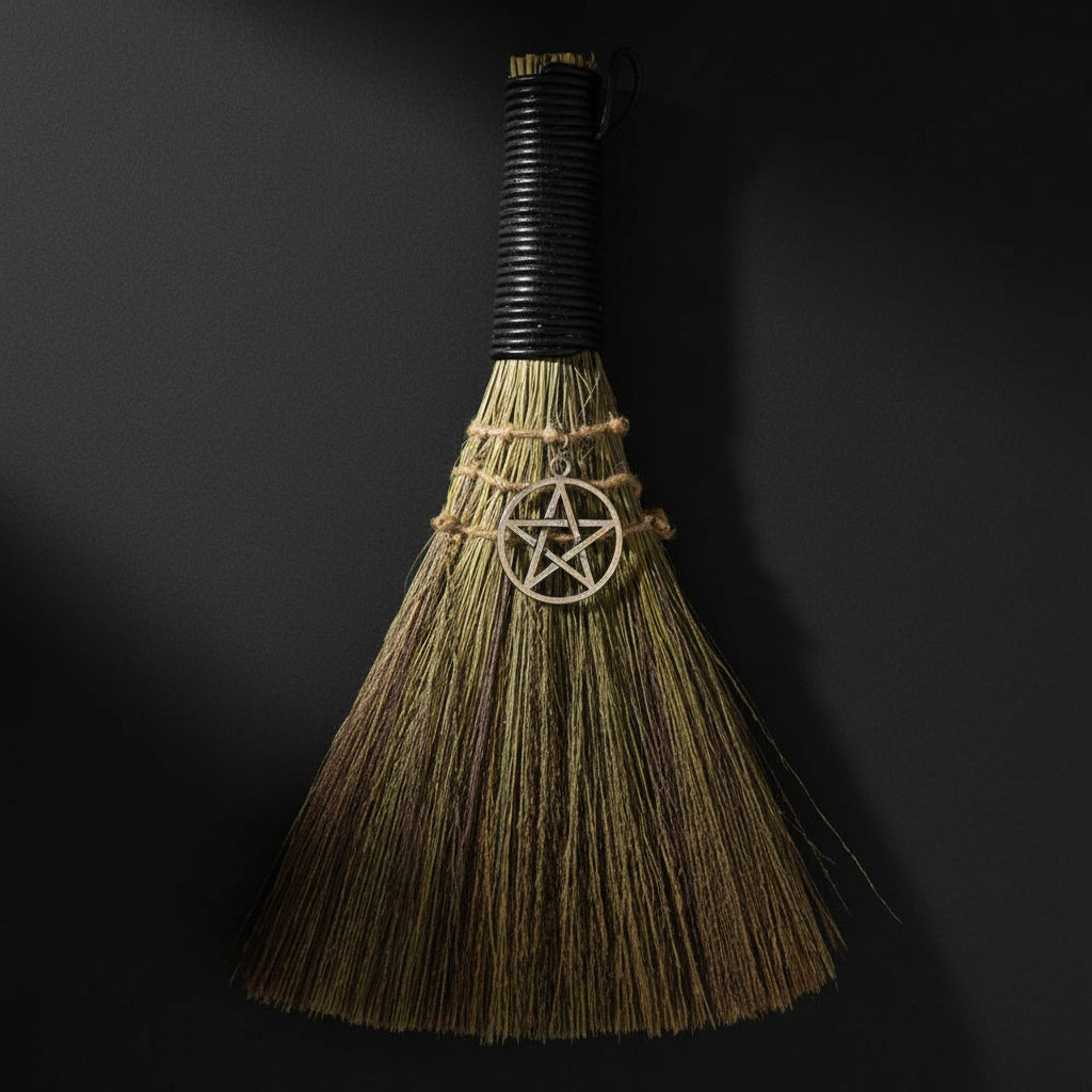 Wicca broom with pentacle charm