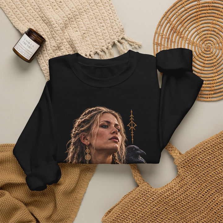 Freyja — Norse Goddess Portrait Crewneck Sweatshirt | Black