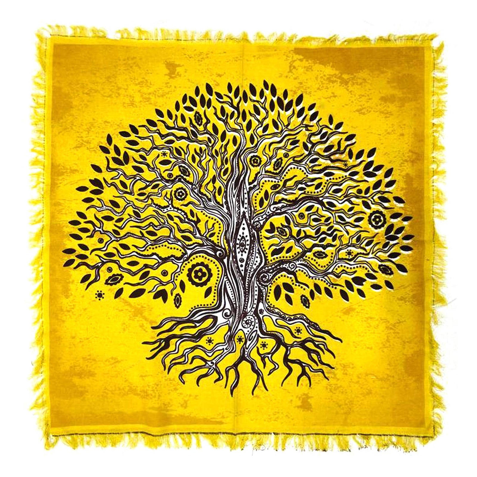 Yellow Tree of Life altar cloth measuring 24 by 24 inches
