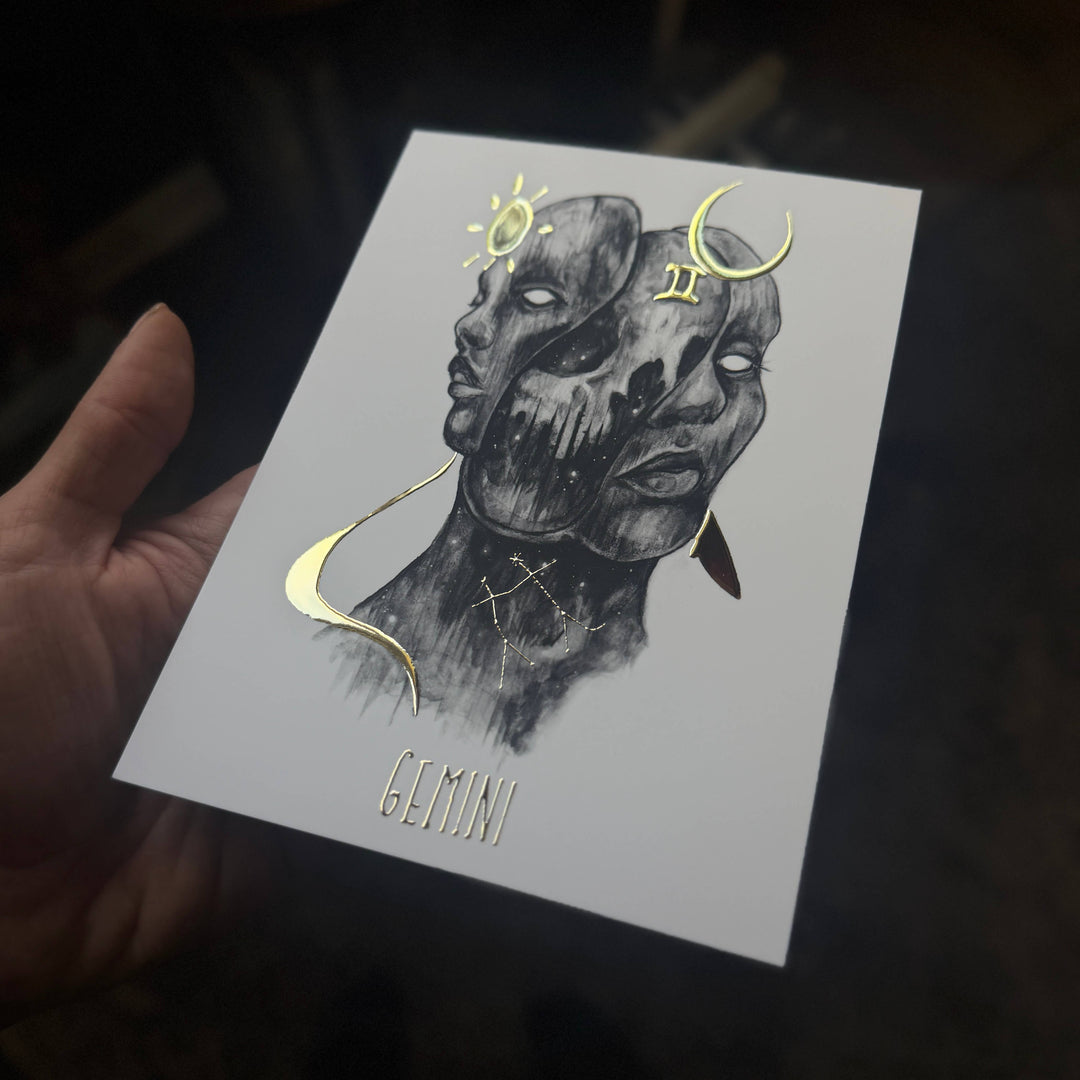 Gemini zodiac gold foil print by Brian Serway