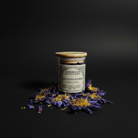 Dried blue lotus flower ritual herb jar shown from an alternate angle