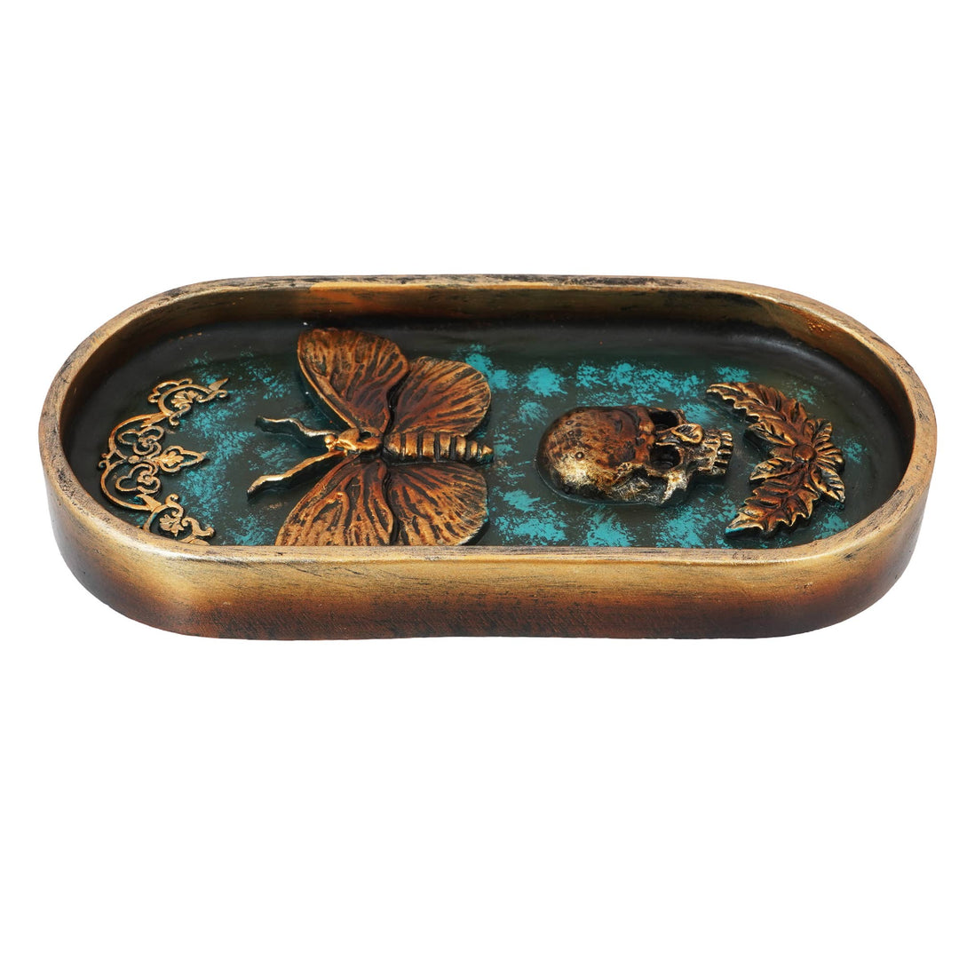 Moth and skull incense burner full product view