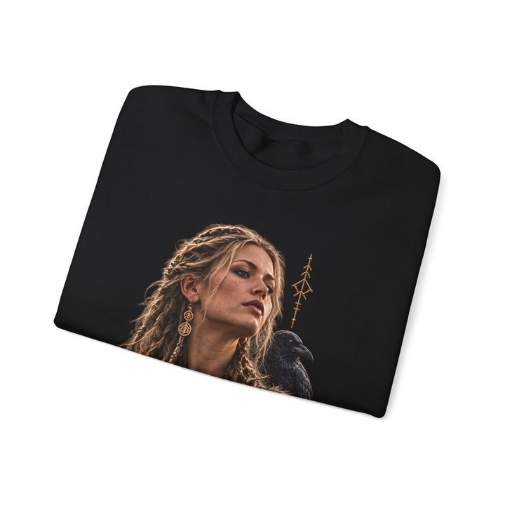 Freyja — Norse Goddess Portrait Crewneck Sweatshirt | Black