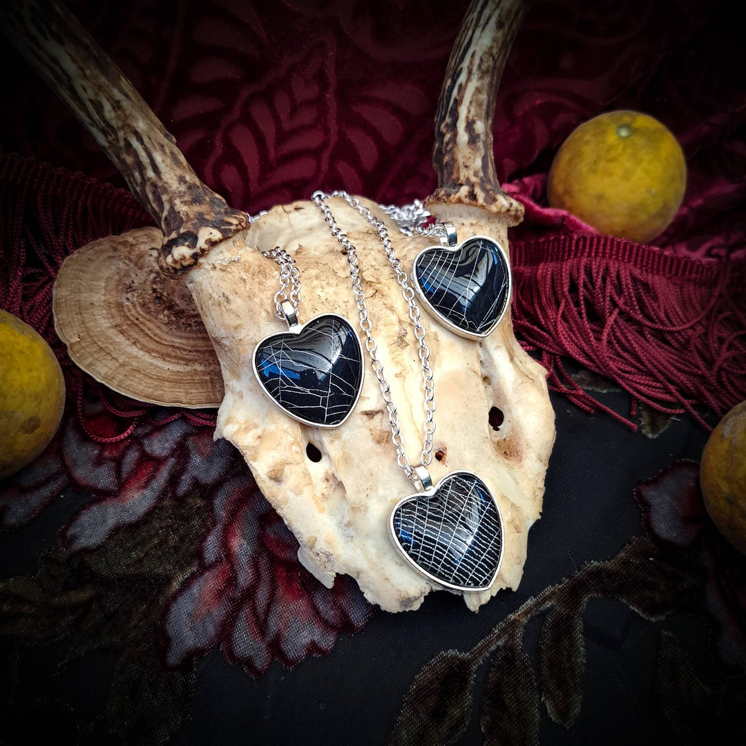 Spiderweb heart necklace front view