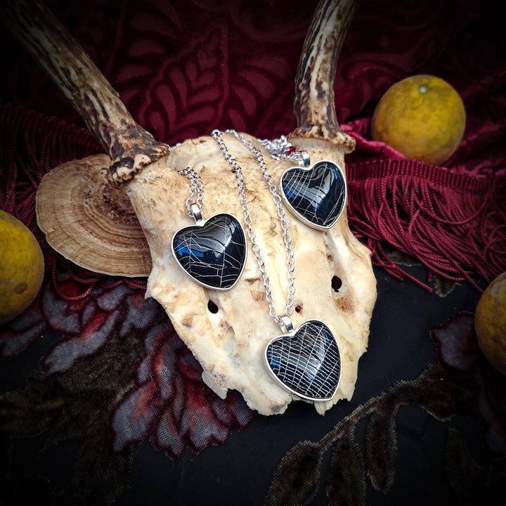 Spiderweb heart necklace front view