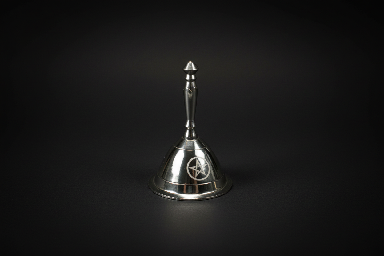 Painted brass ritual bell with pentacle design