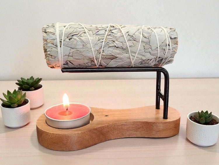 3-in-1 Wooden Sage Burner, Candle Holder & Incense Burner