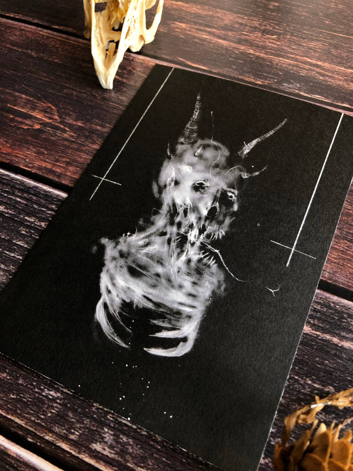 Devil blasphemy art print shown framed