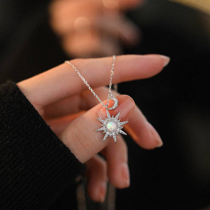 Sterling silver opal celestial pendant on chain