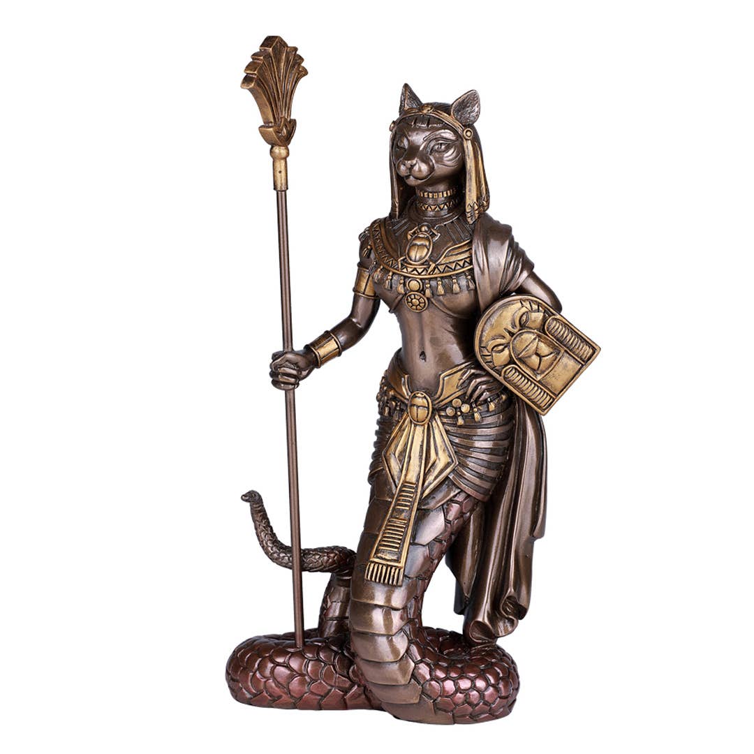Egyptian Bastet cat statue with bronze finish