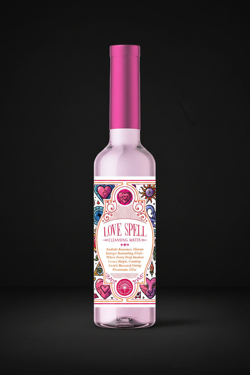 Love Spell Cleansing Water in a pink-capped 7.5 fl oz ritual bottle