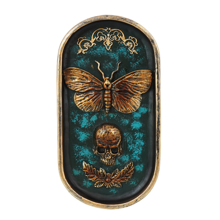 Moth and skull incense burner front view