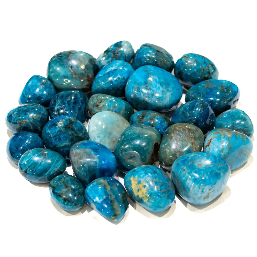 Polished Blue Apatite tumbled stones in blue and teal tones