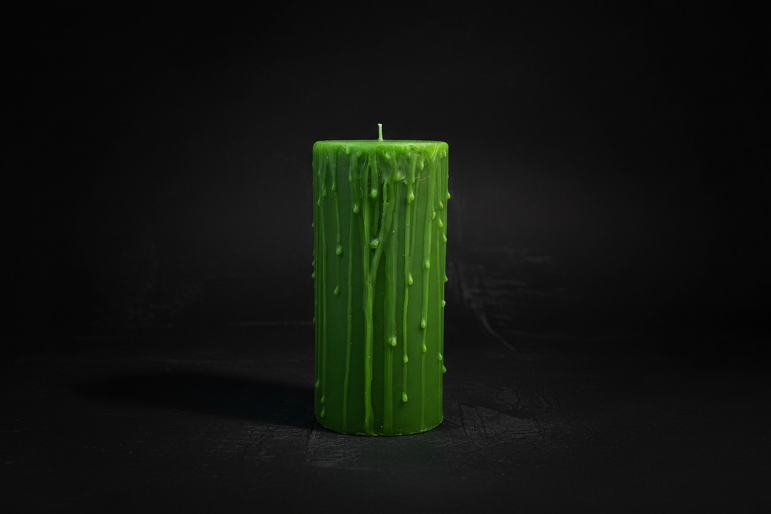 Green beeswax pillar candle for ritual use