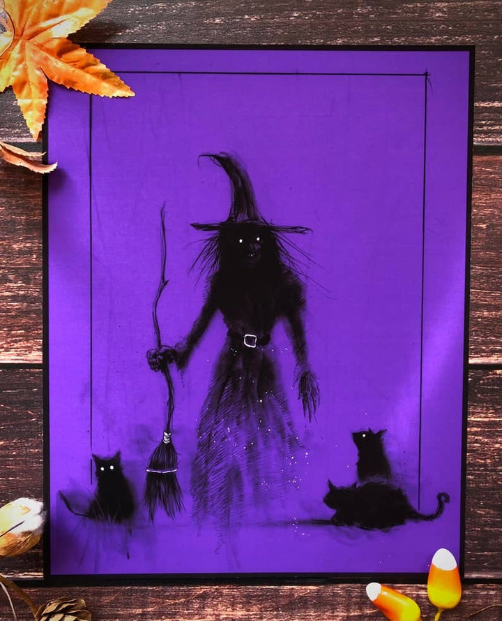 Witch Familiar vintage Halloween dark art print