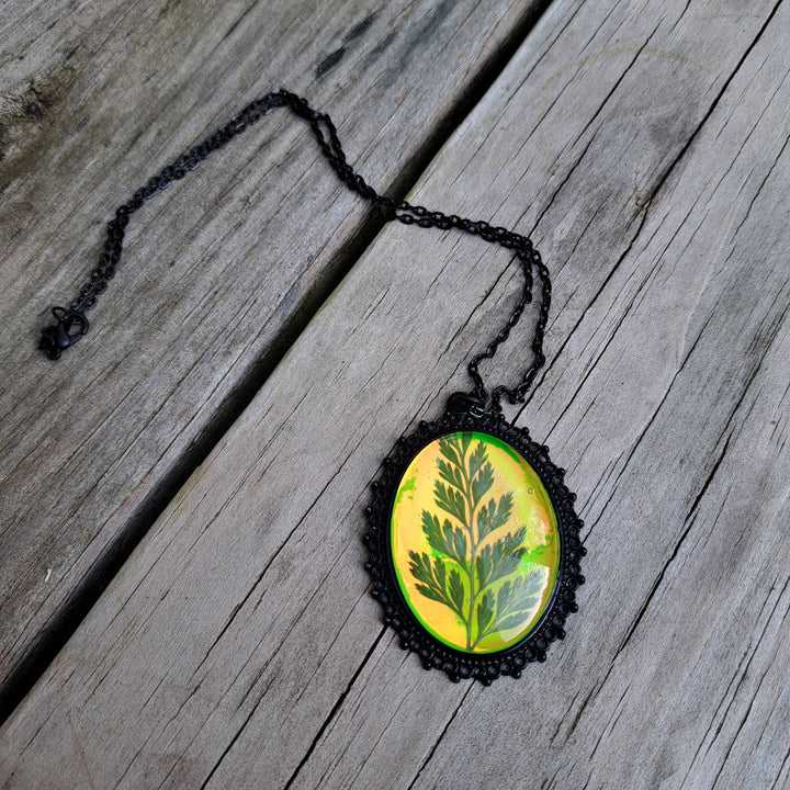 Pressed fern necklace alternate lighting view