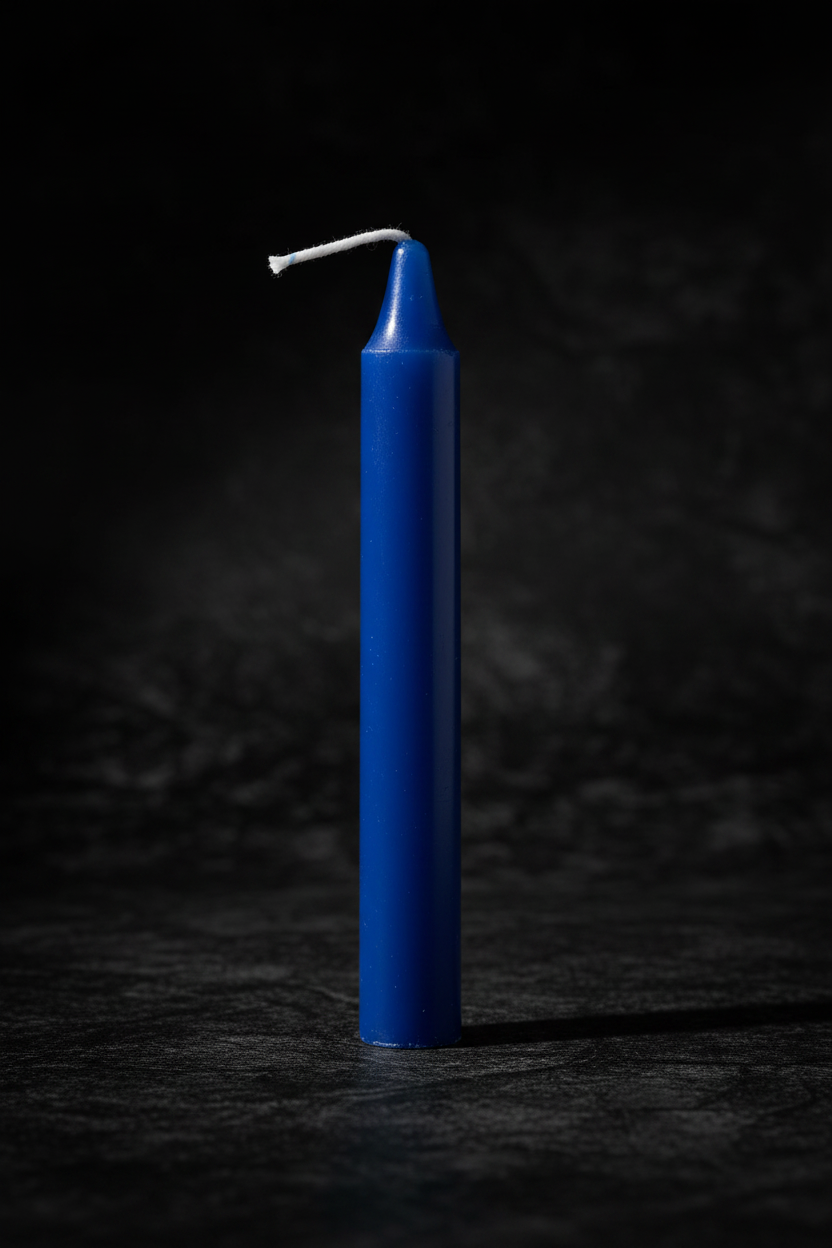 Single blue 4-inch chime candle on a plain background