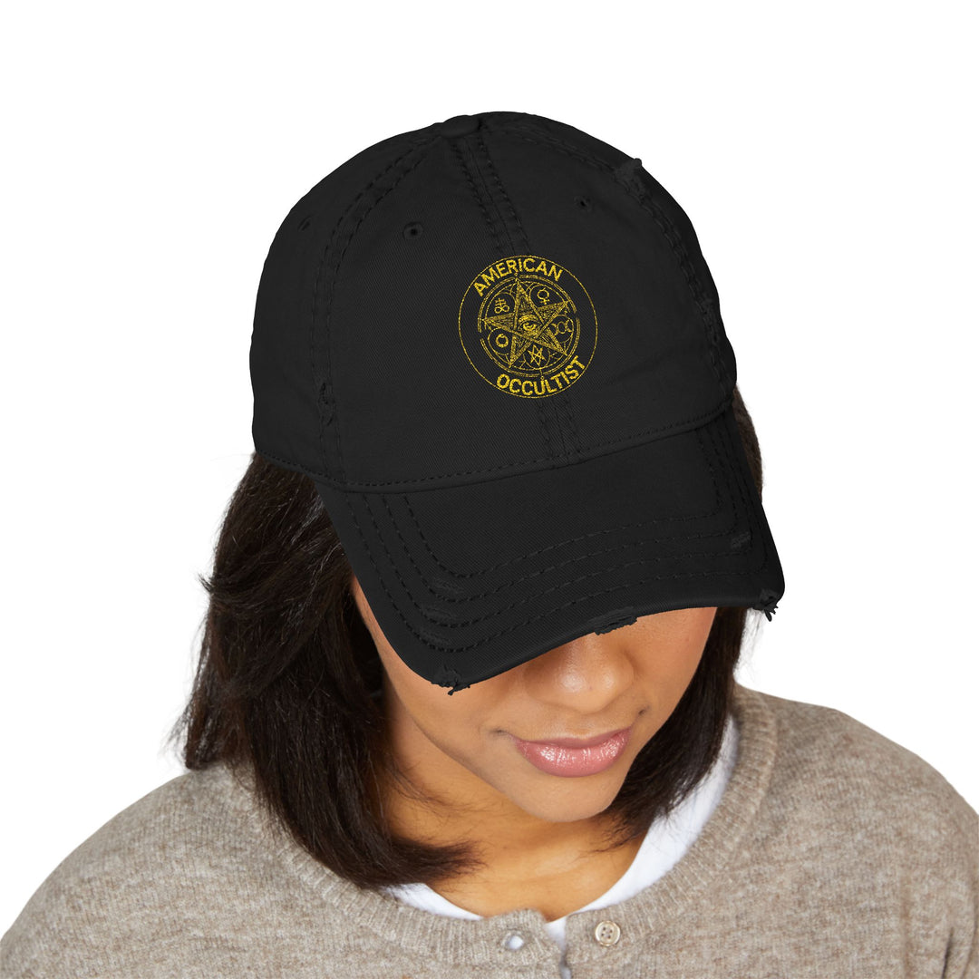 American Occultist Gold Sigil Distressed Dad Hat