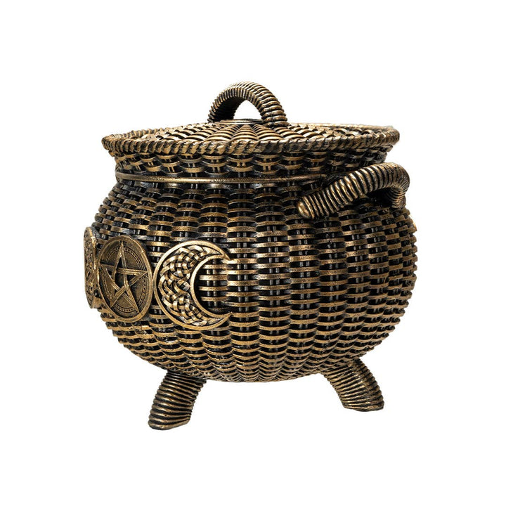 Wicker cauldron handle and lid detail