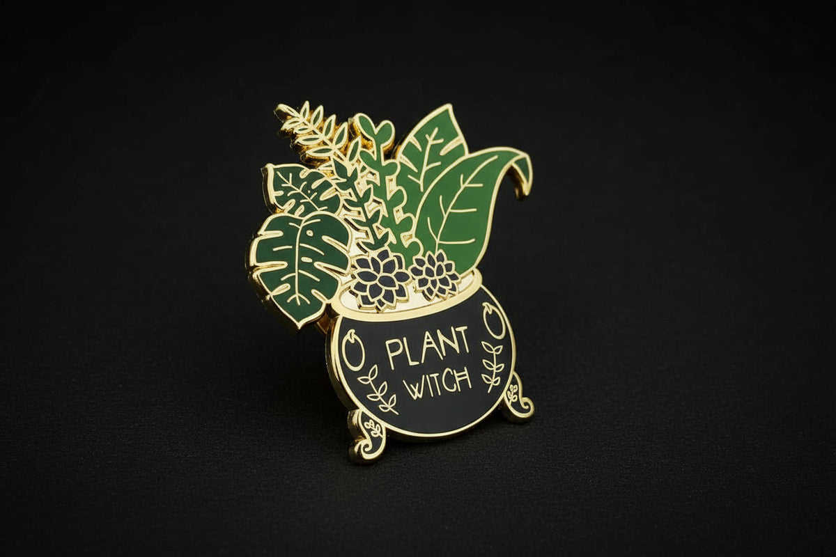 Plant Witch cauldron enamel pin
