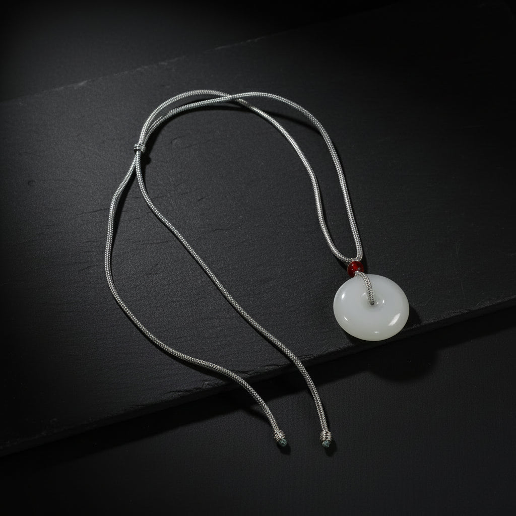 White jade donut pendant necklace