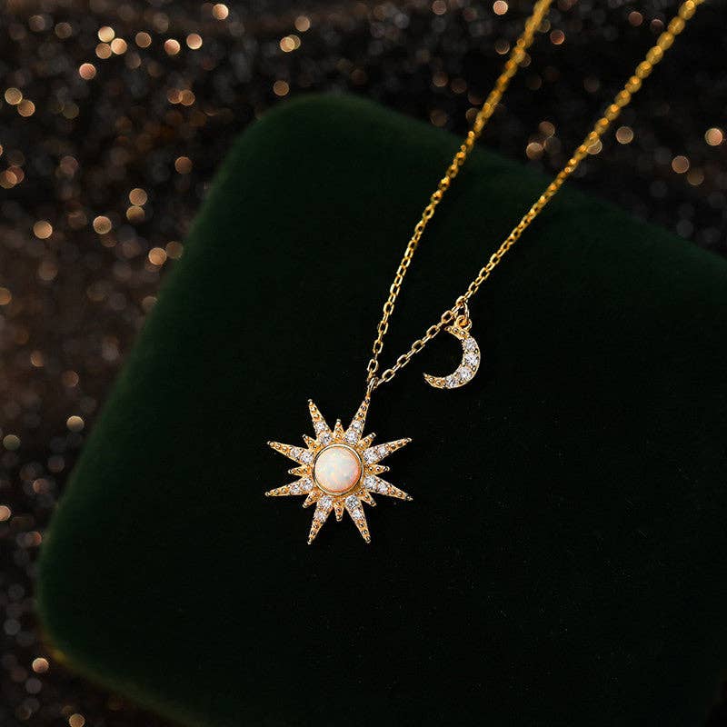 Opal sun moon pendant close-up