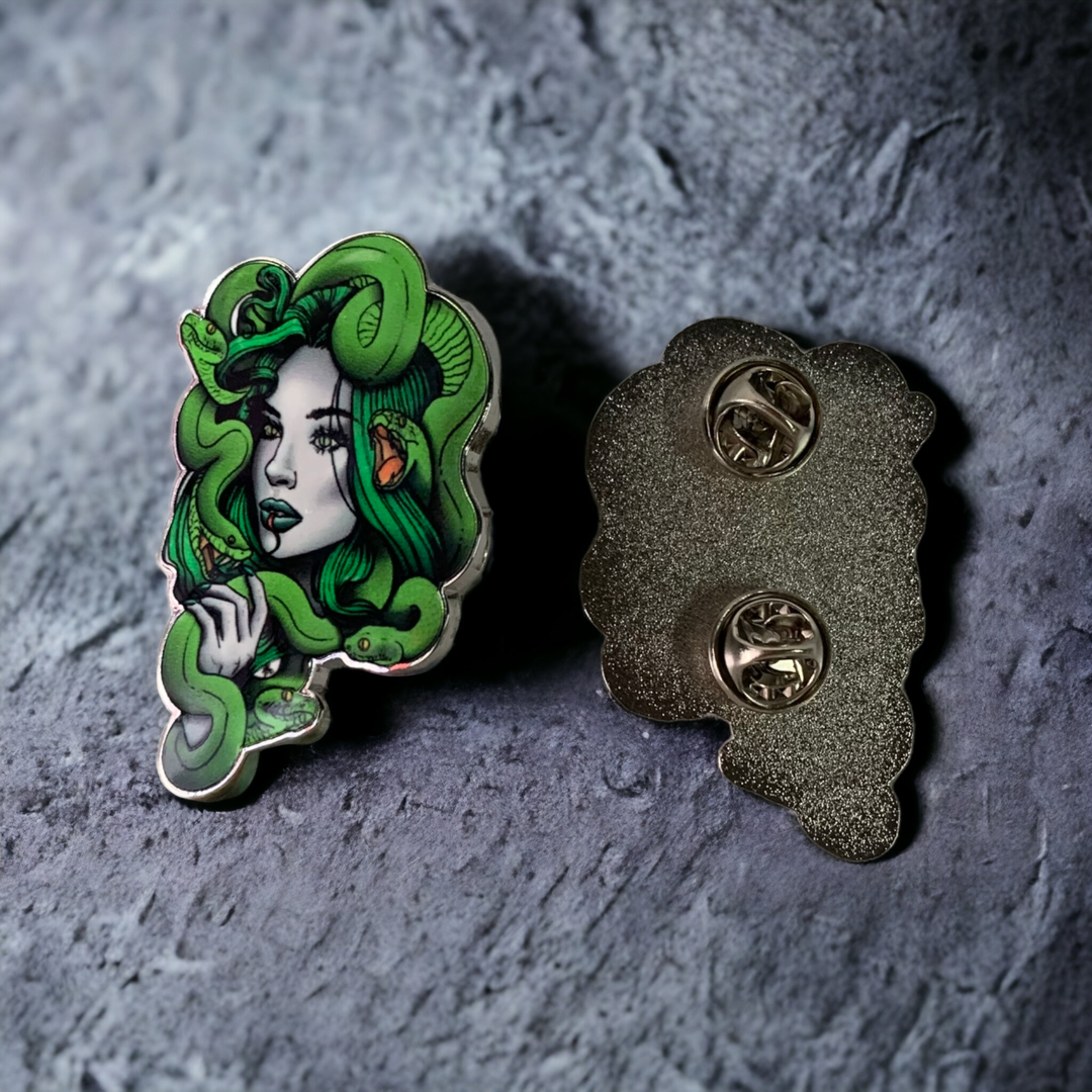 Medusa enamel pin front view