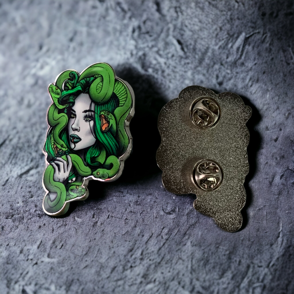 Medusa enamel pin front view