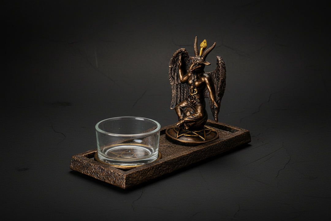 Baphomet votive holder with candle cup detail