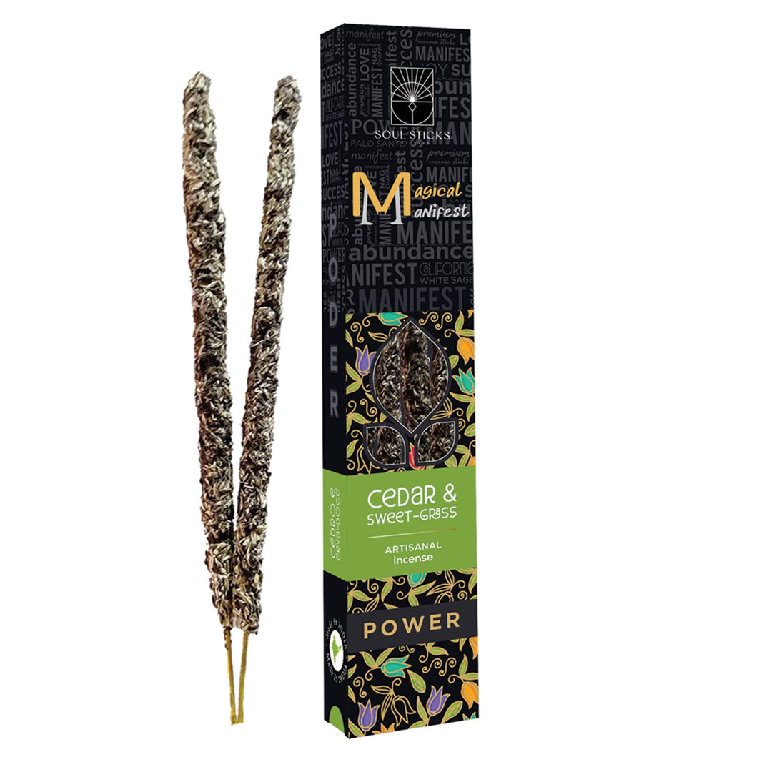 Power cedar and sweetgrass incense sticks package