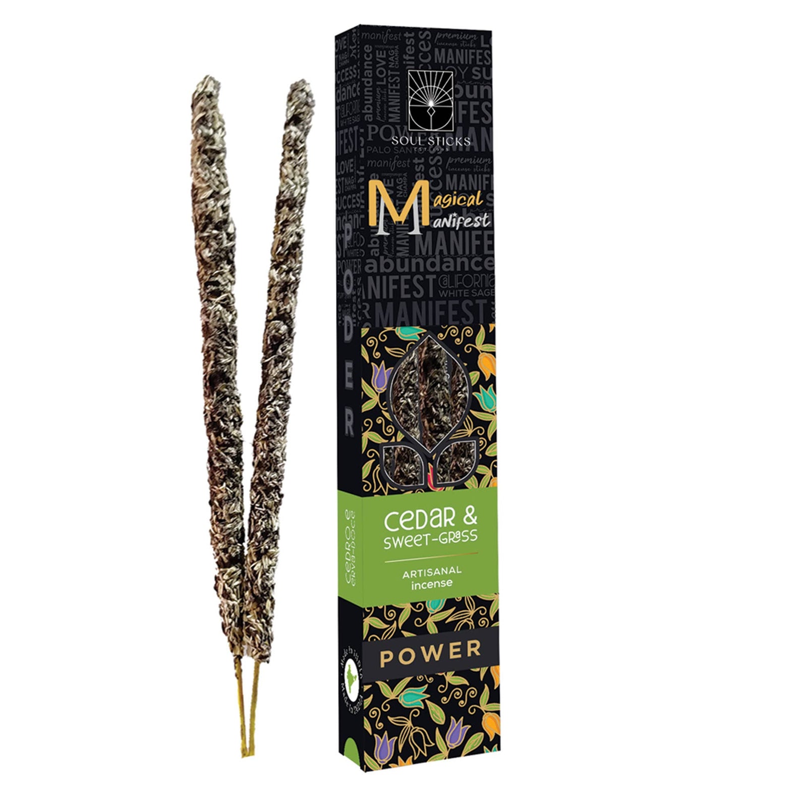 Power cedar and sweetgrass incense sticks package